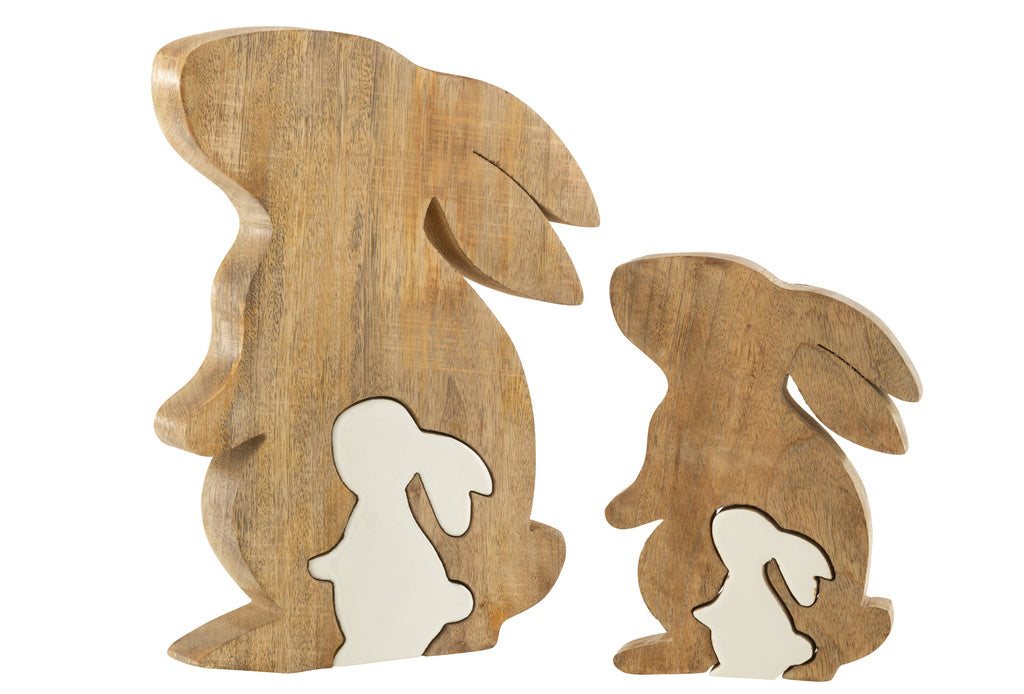 J-LINE KONIJN PROFIEL SILH MANGOHOUT WIT/NATUUR - GROOT