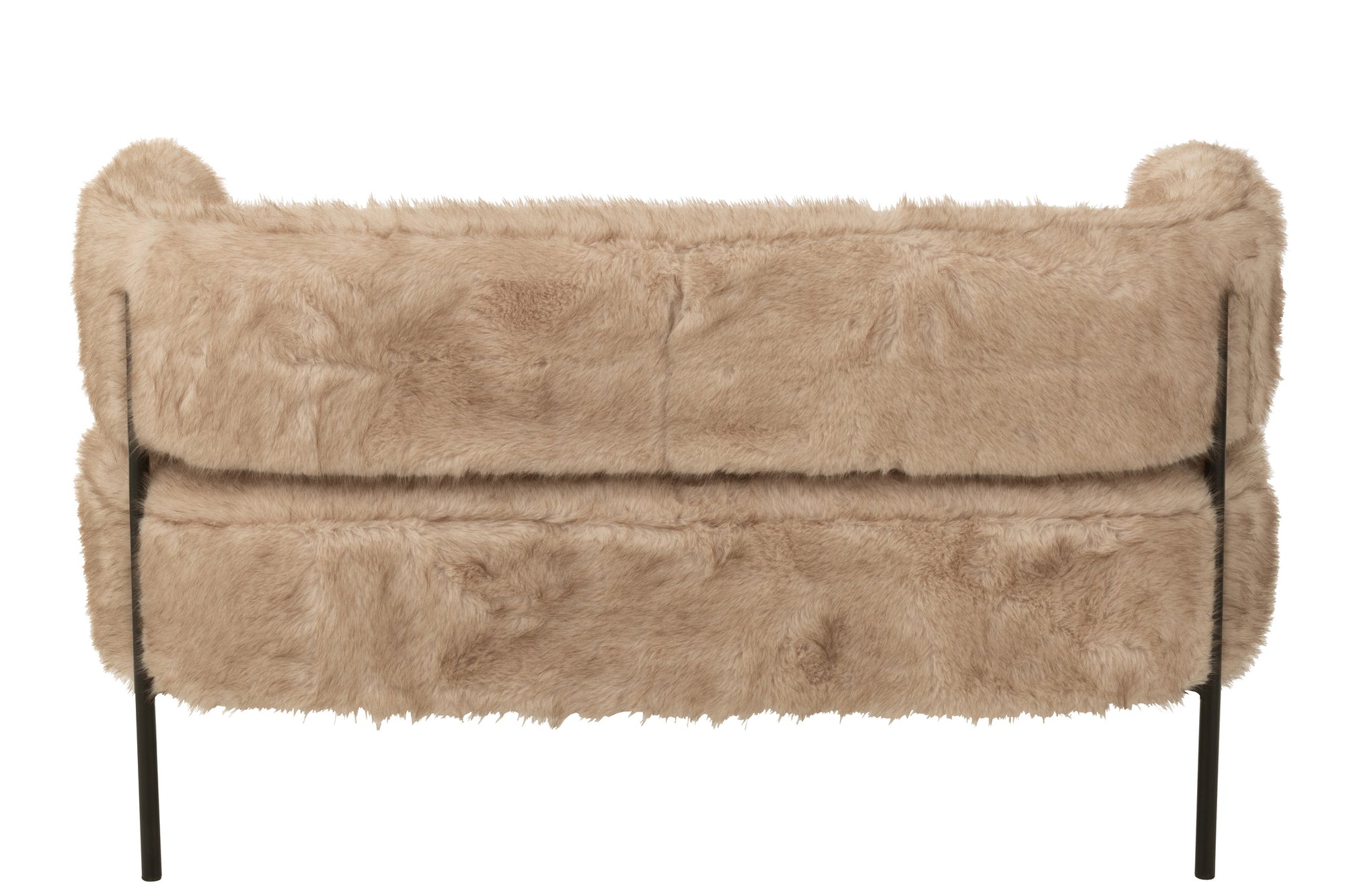 2-zitsbank met bontbekleding en metalen poten, houtkleurig taupe