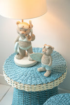 Tafellamp beer strand meisje/jongen polyresin beige/lichtblauw assortiment van 2