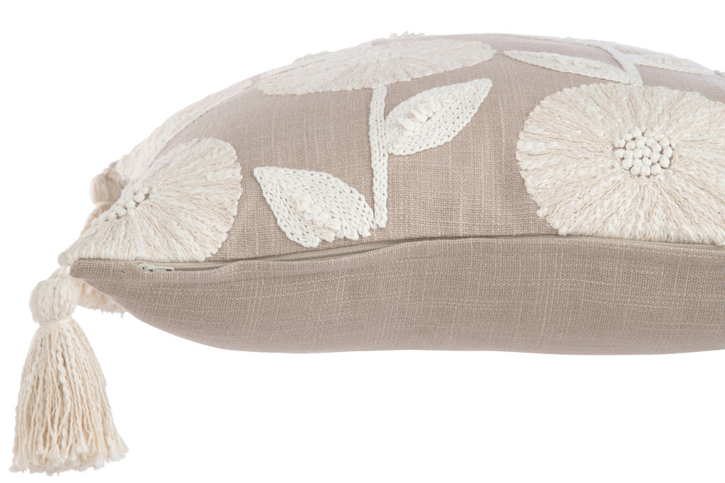 J-LINE KUSSEN FLOWERS/LEAVES – KATOEN – TAUPE/BEIGE – 45 CM