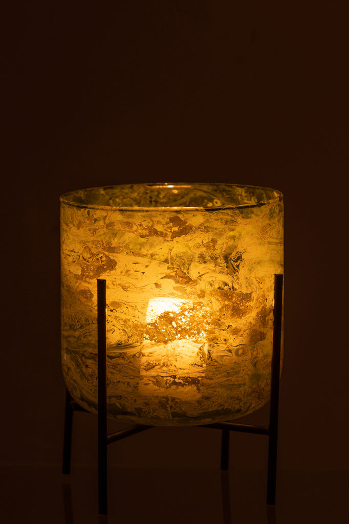 J-LINE WINDLICHT OP STANDAARD – GLAS/IJZER MARMER GROEN LARGE