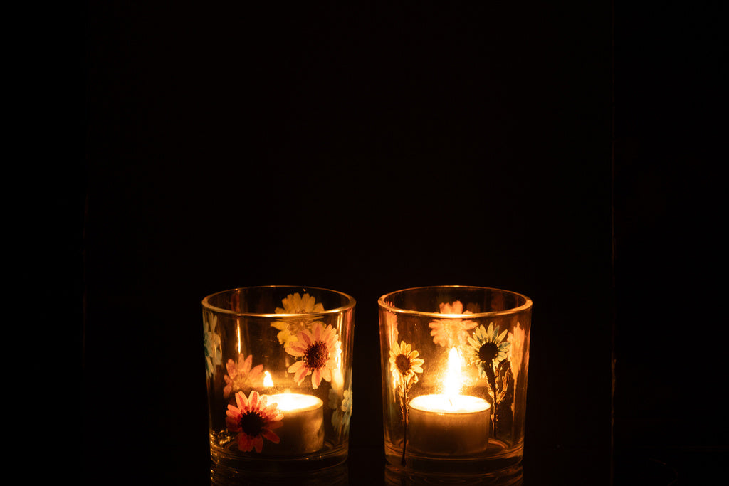 J-LINE TEALIGHT HOLDER POSY SMALL GLASS MIX – SET VAN 2