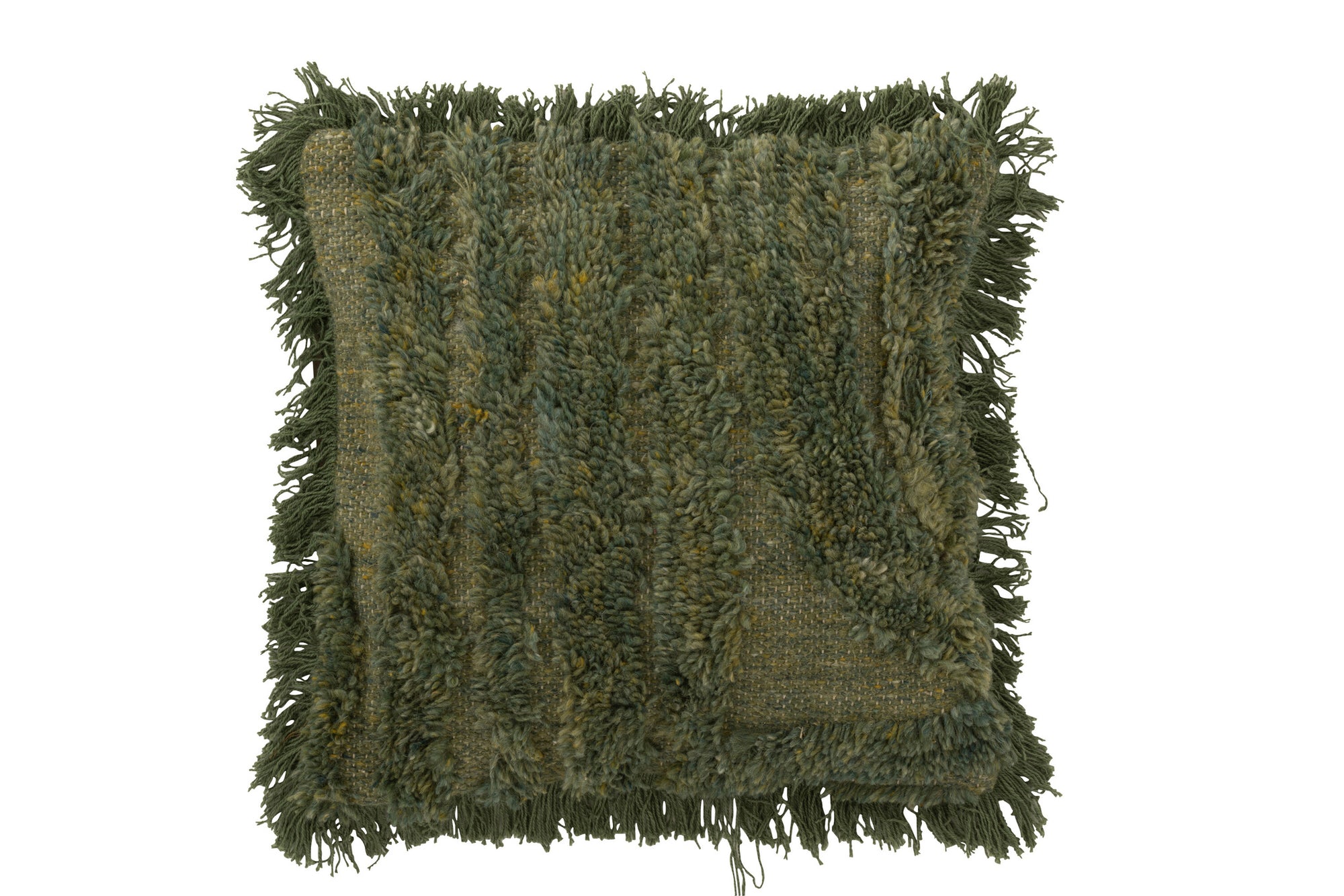Kussen met afgeronde lijnen van wol in khaki groen.