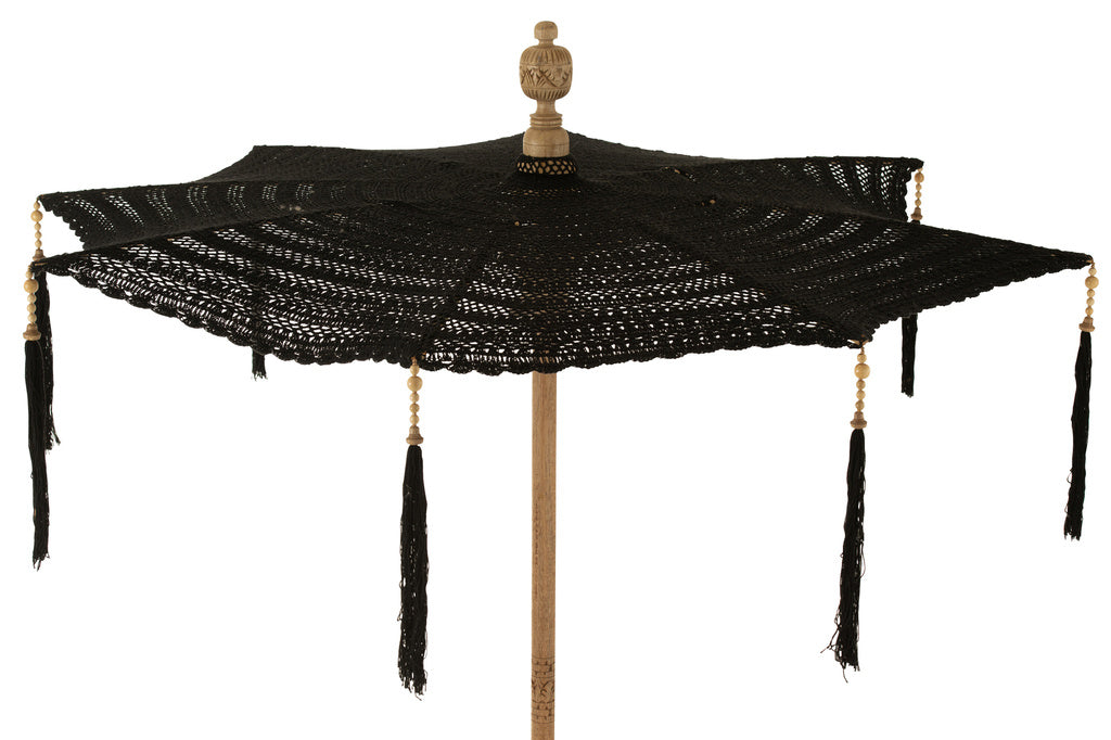 J-LINE PARASOL TASSELS COTTON/WOOD BLACK LARGE