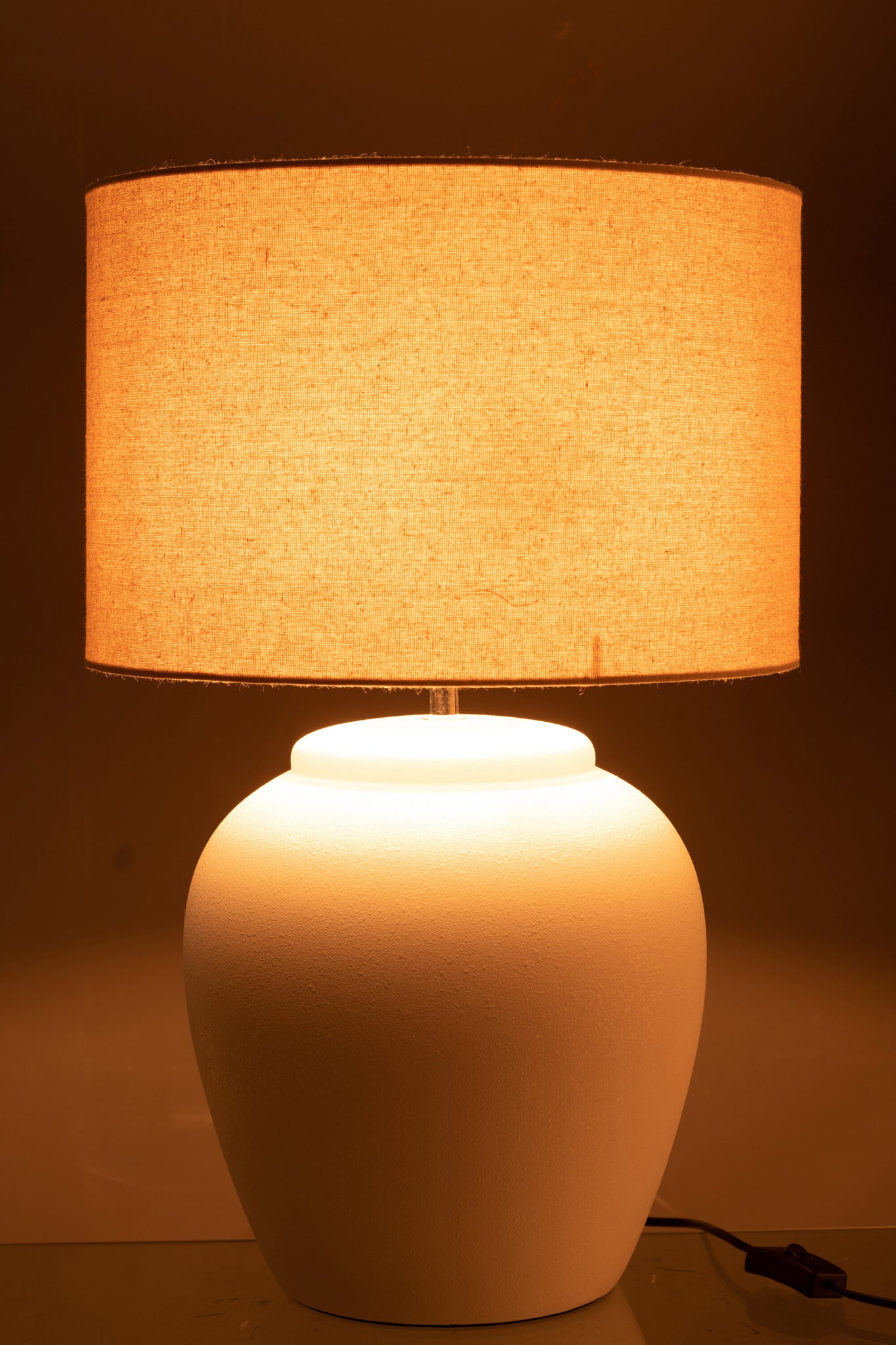 Lamp Meli + Kap Keramiek Linnen Wit Groot