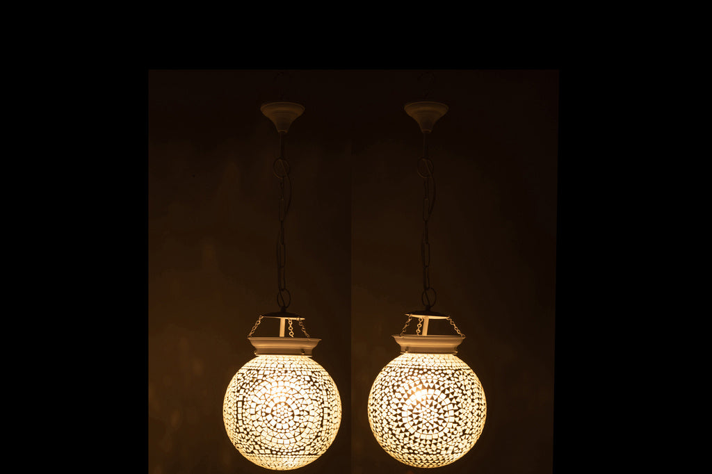 J-LINE HANGLAMP EKI MOZAÏEKGLAS WIT KLEIN (SET VAN 2