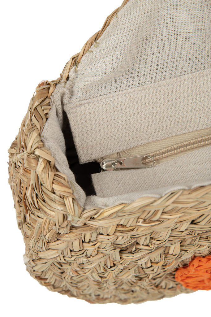 J-LINE STRANDTAS ROND BLOEM – ZEEGRAS NATUREL/ORANJE