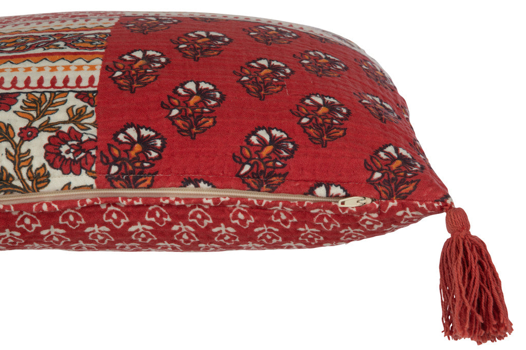 J-LINE KUSSEN BLOEMEN + KWASTJES – KATOEN – ROOD – 45 CM