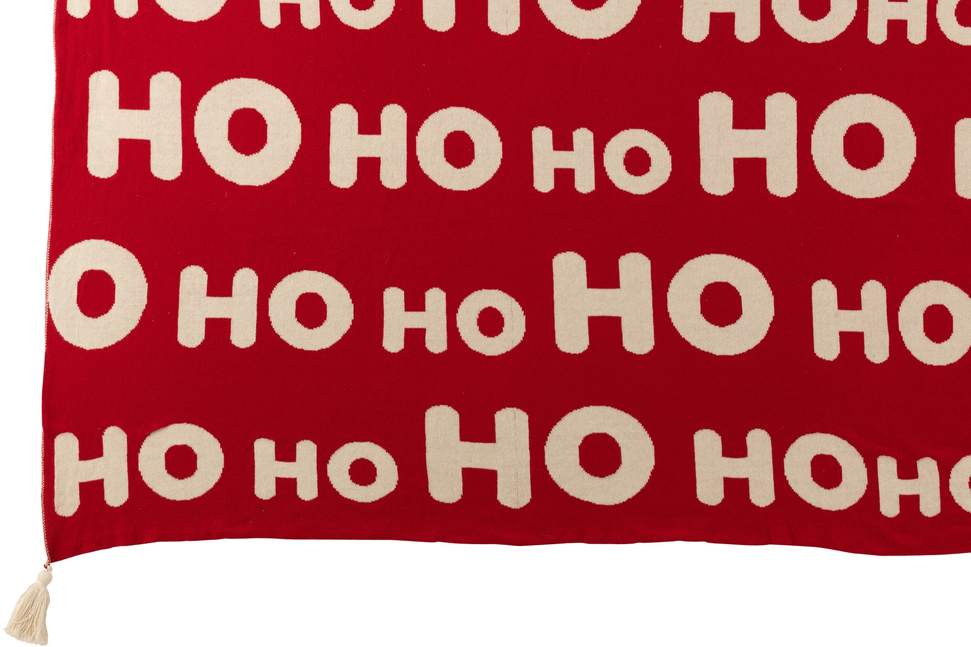 J-LINE DEKEN HOHOHO POLYESTER KERST ROOD/WIT