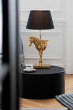Tafellamp paard, vooraanzicht, polyresin, goudkleurig/zwart