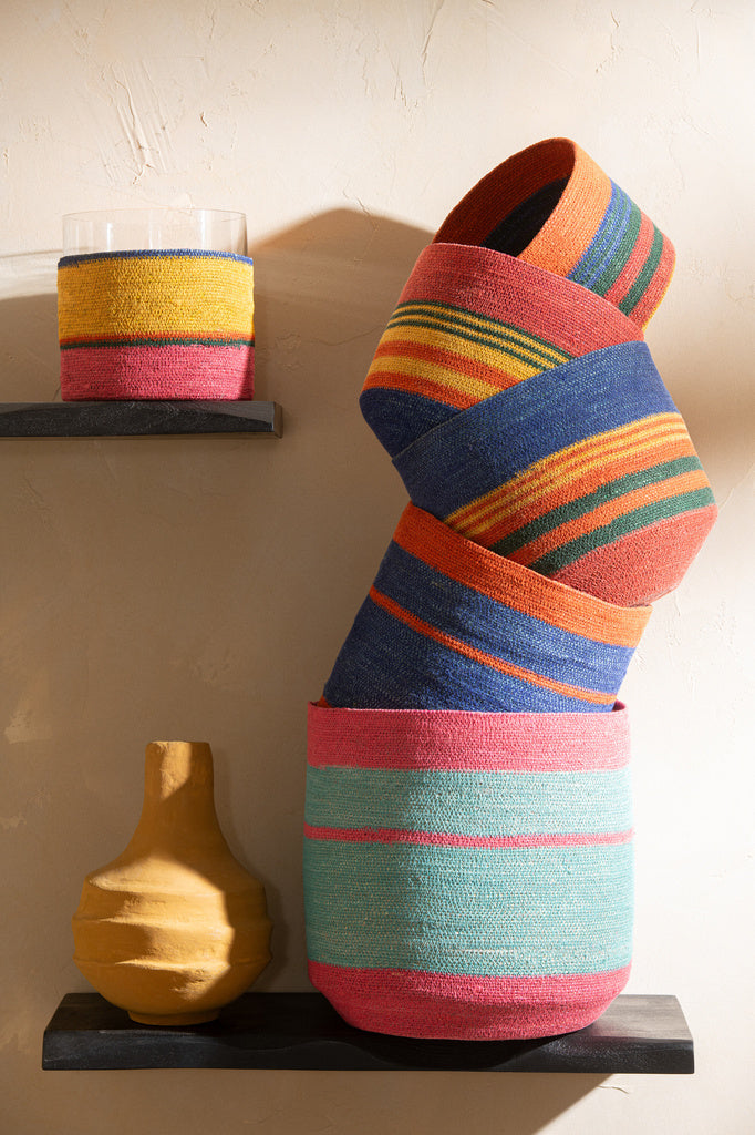 J-LINE SET VAN 3 RONDE MANDEN MET SMALLE BODEM + STREPEN – ZEEGRAS MIX