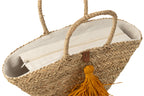 J-LINE STRANDTAS MET KWASTJES – ZEEGRAS/RAFFIA NATUUR/OCHER