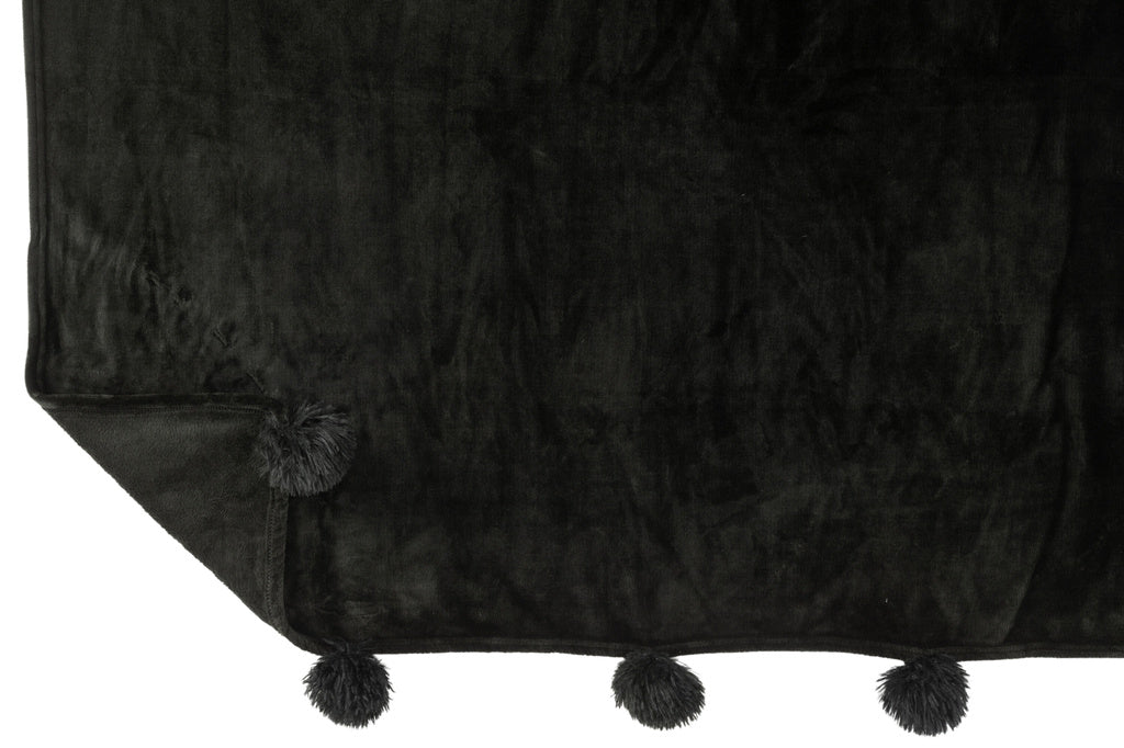 J-LINE PLAID MET POMPONS POLYESTER ZWART