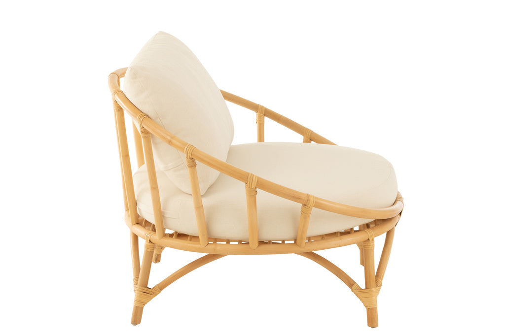J-LINE STOEL + KUSSEN – RATTAN/TEXTIEL – NATURAL/WHITE – 98 CM
