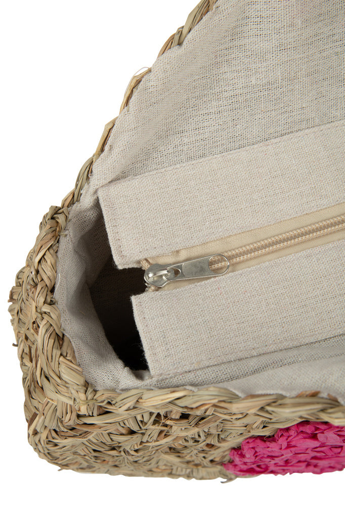 J-LINE STRANDTAS ROND BLOEM – ZEEGRAS NATUUR/FUCHSIA