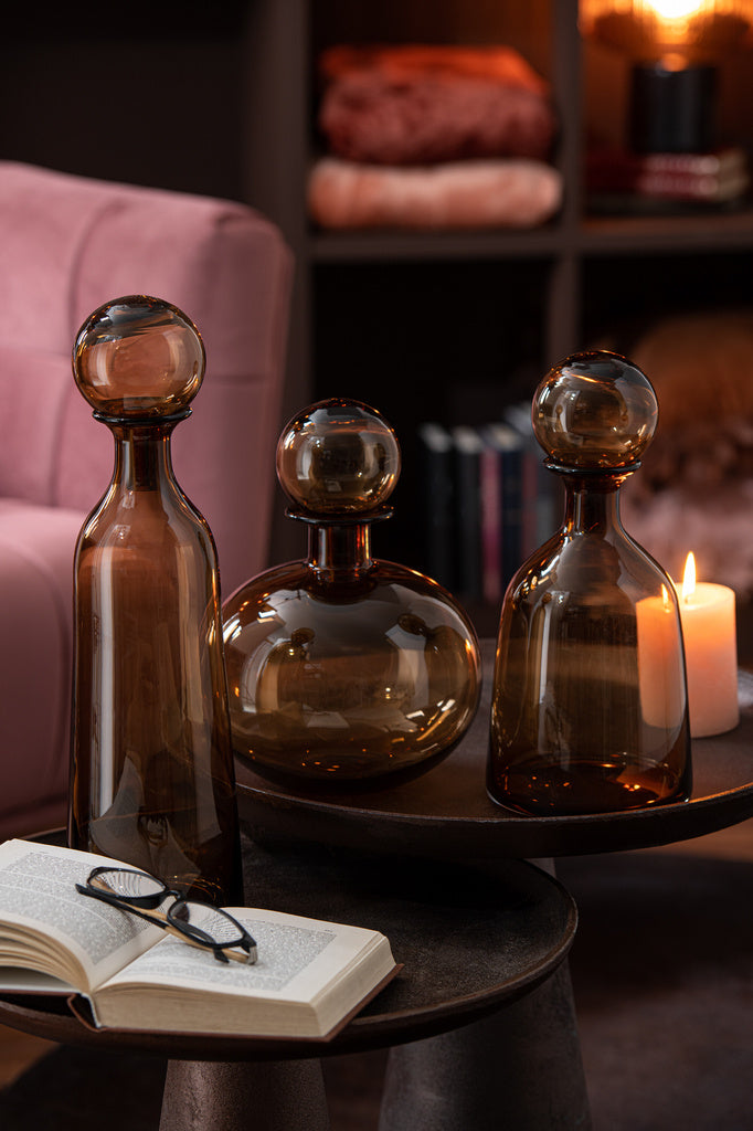 J-LINE DECORATIEVE FLES MET STOP ROND GLAS BRUIN