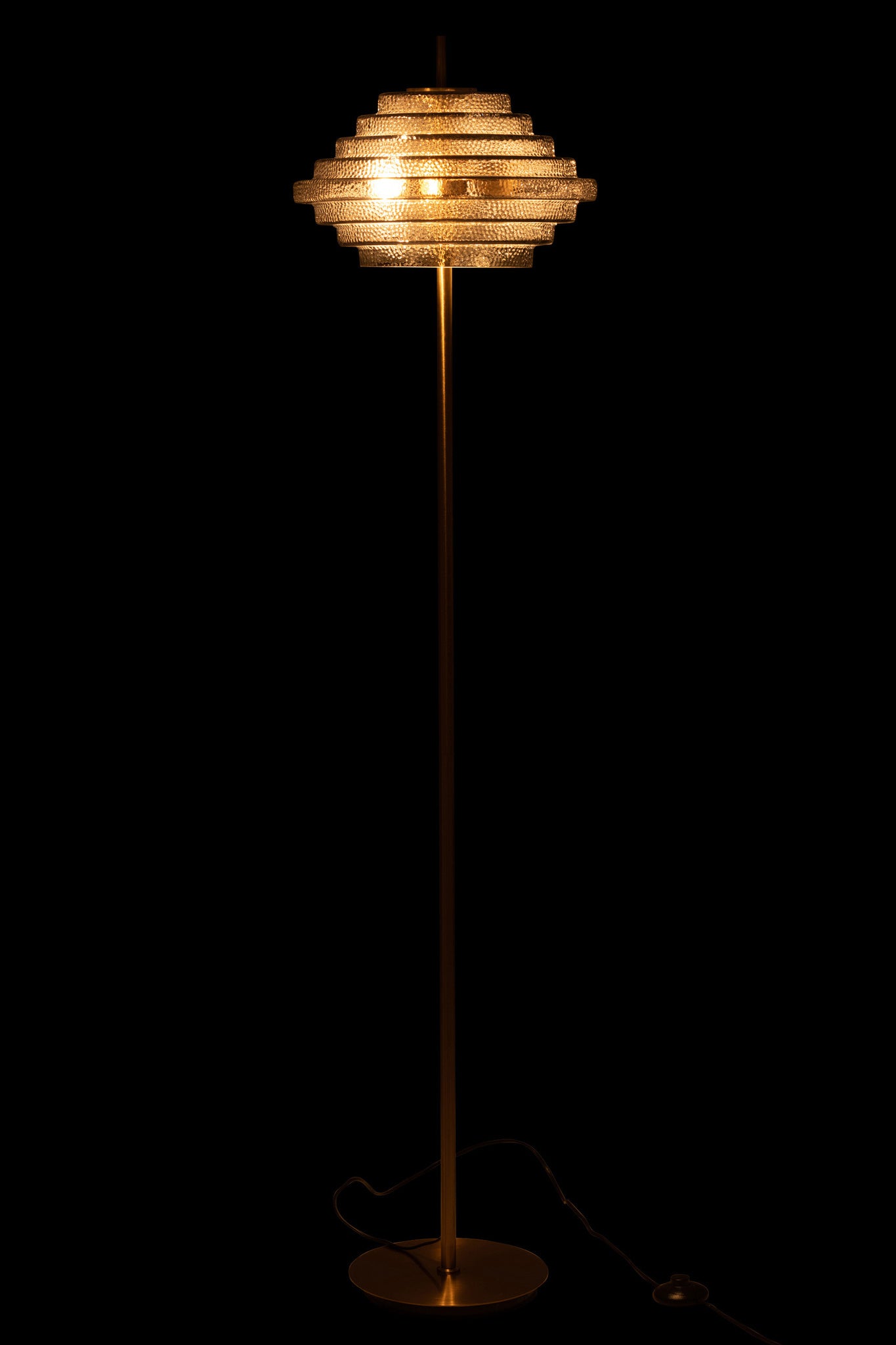 Lamp op voet LED, goudkleurig metaal/gerookt glas