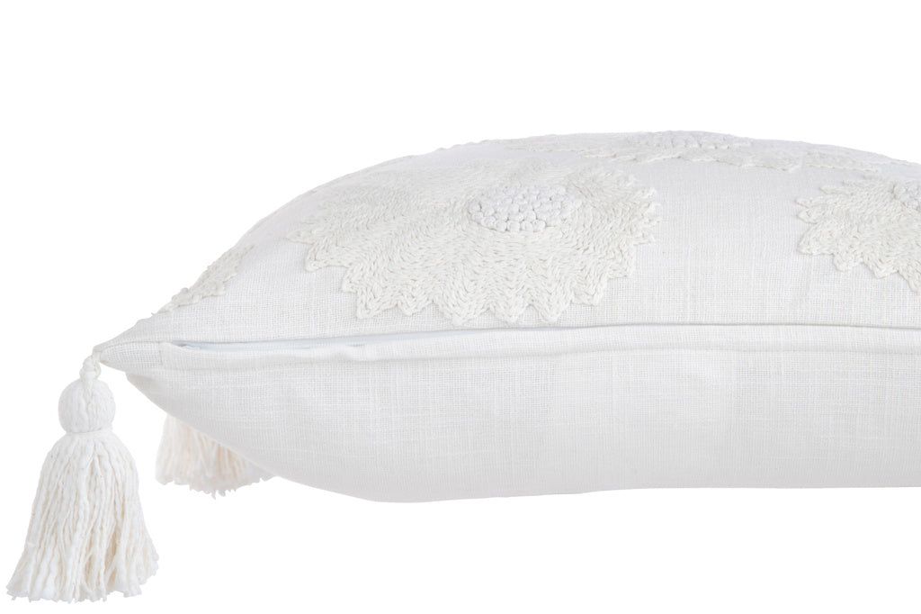 J-LINE KUSSEN BLOEMEN + KWASTJES – KATOEN – WIT – 45 CM