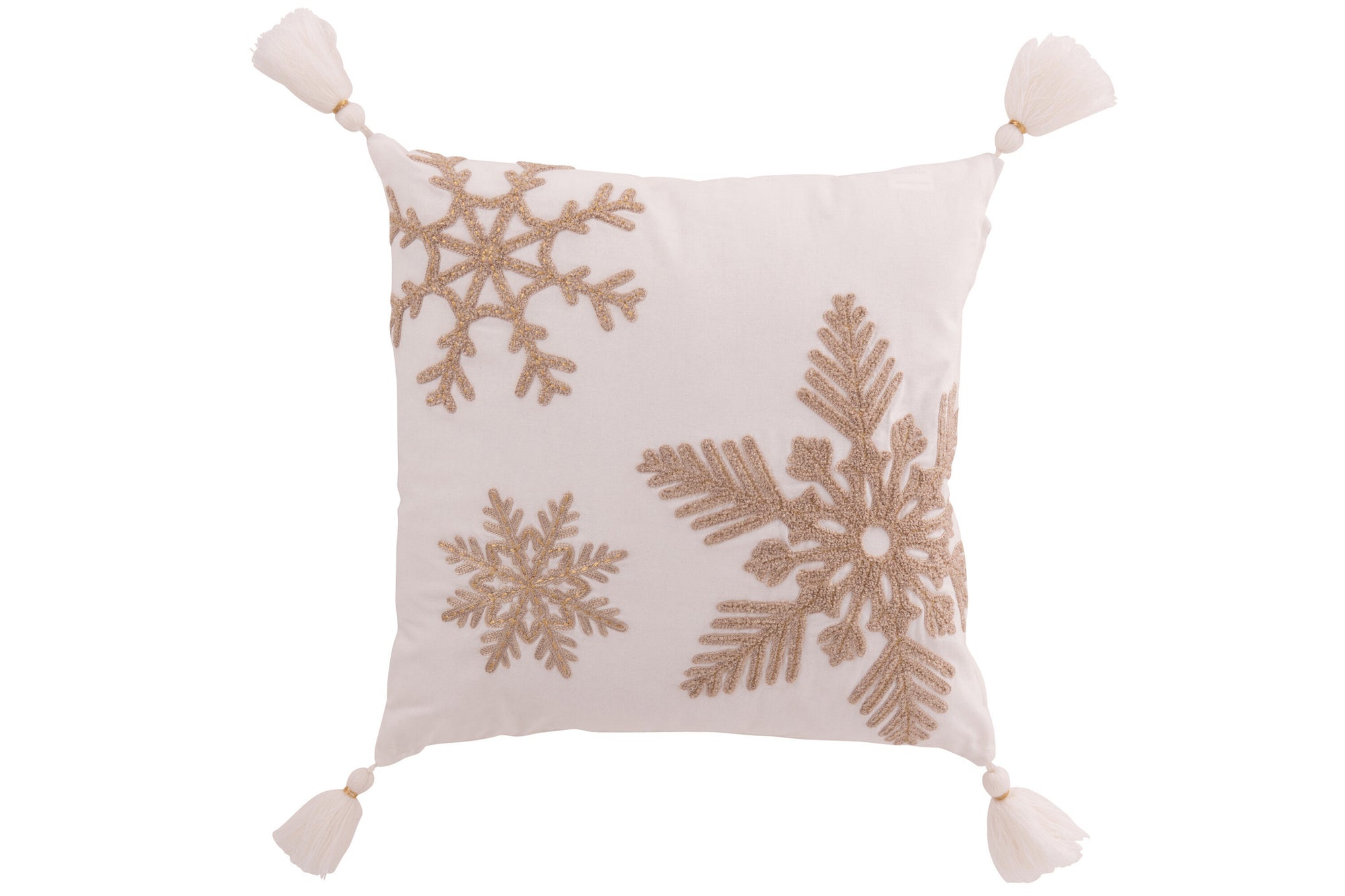 Kussen Sneeuwvlok+Kwastjes Katoen Wit/Beige