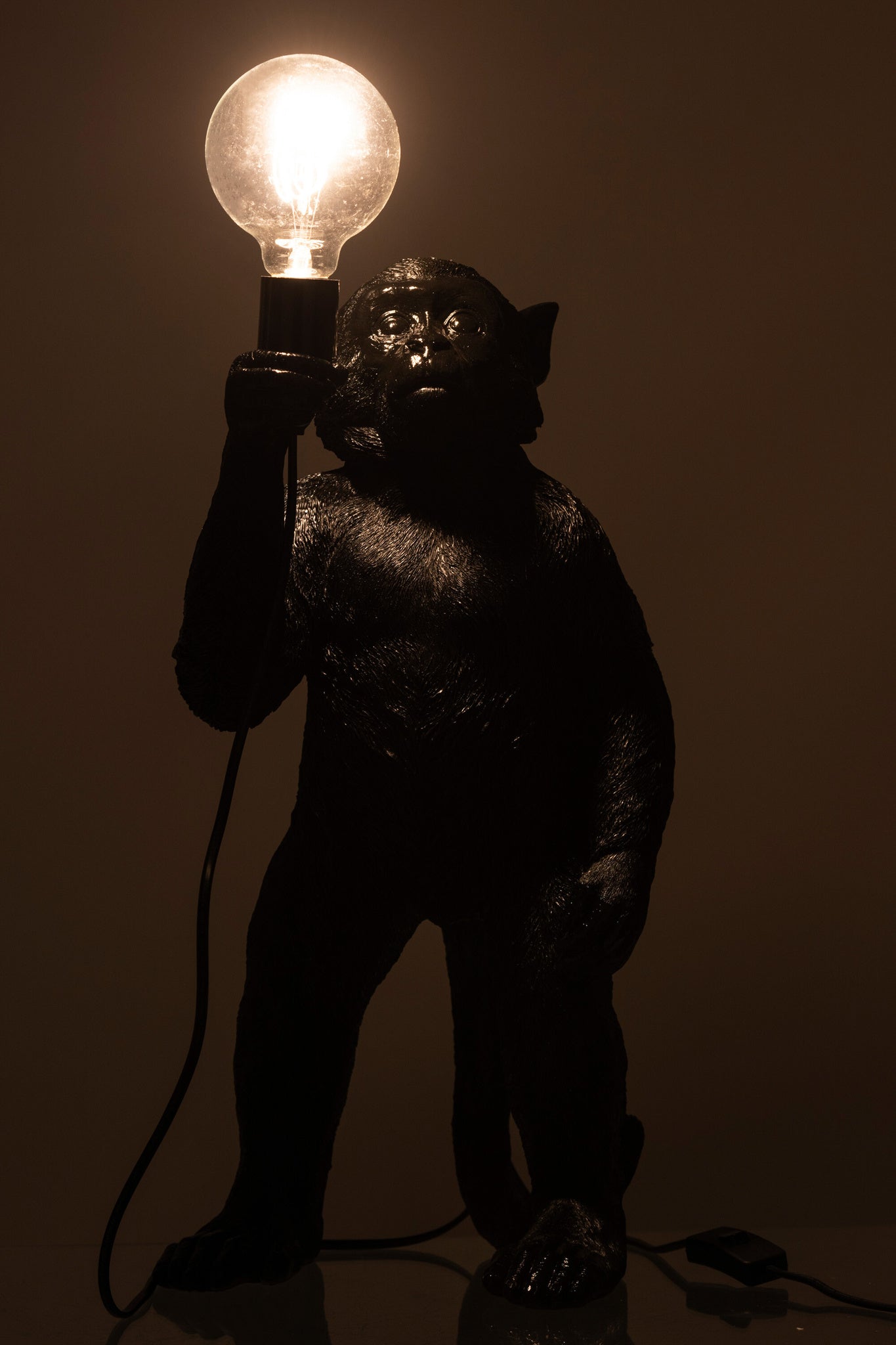 Staande apenlamp van polyresin, zwart