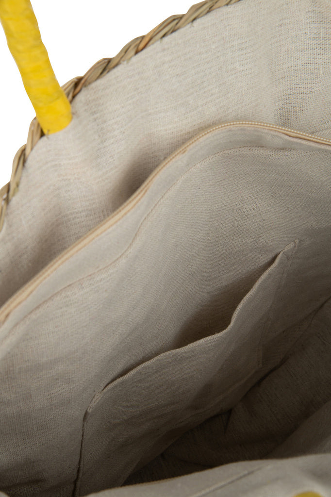 J-LINE STRANDTAS ROND MET BLOEM – ZEEGRAS NATUUR/GEEL