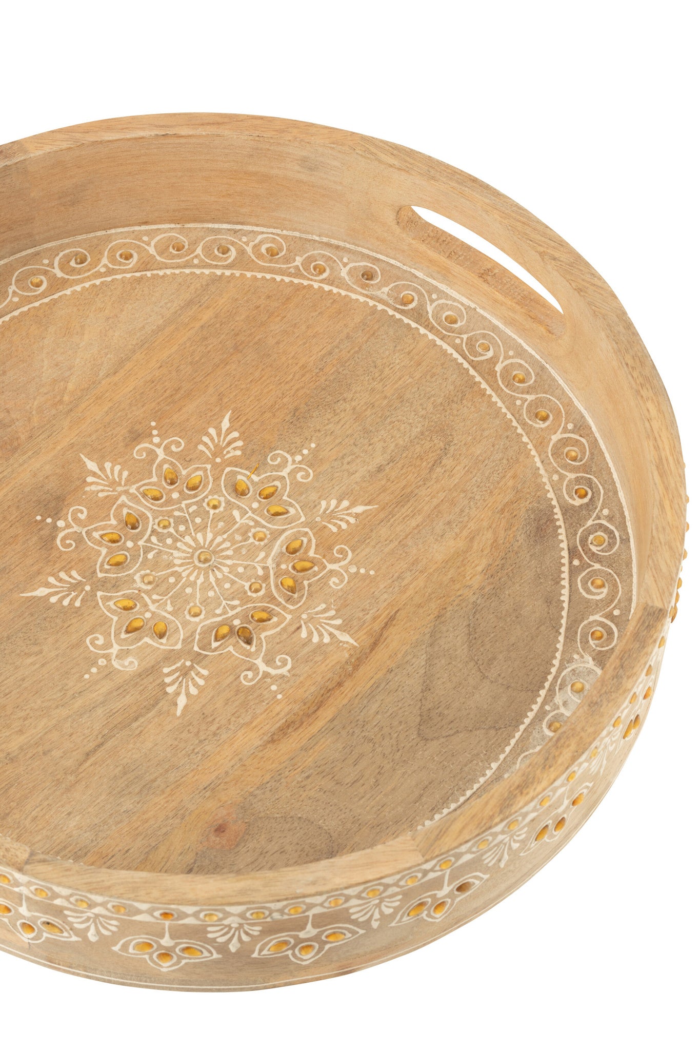 J-LINE SET VAN 2 DIENBLADEN MET 2 HANDVATTEN KRALEN MANGOHOUT NATUURLIJK/WIT