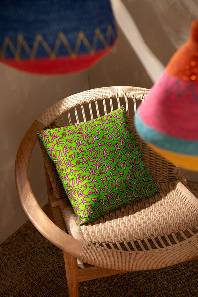 J-LINE KUSSEN PATROONSTOF – KATOEN/POLYESTER – GROEN/BLAUW – SET VAN 2 – 45 CM