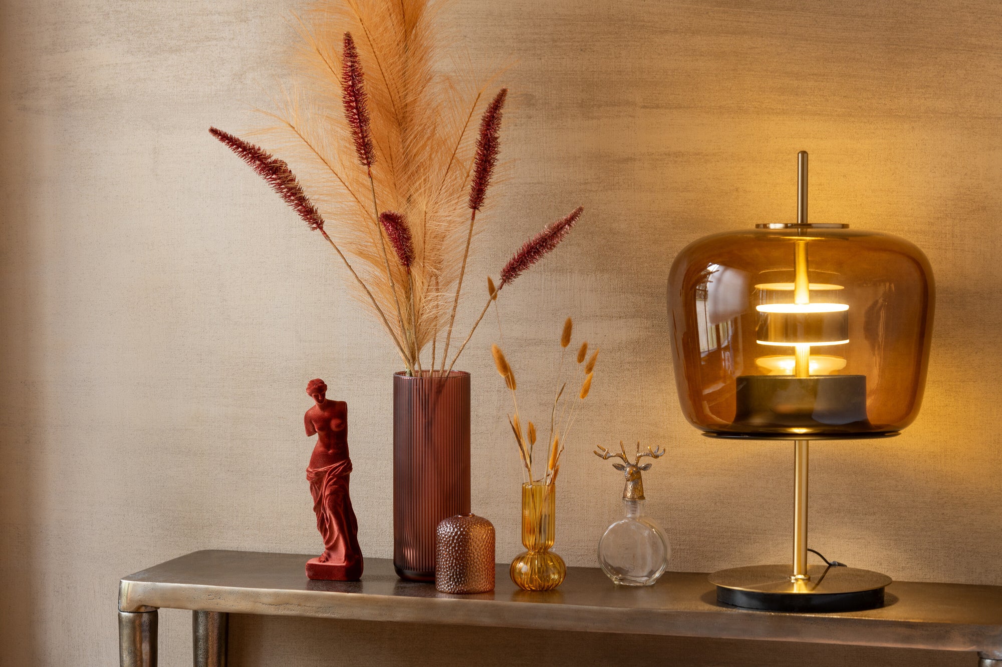 J-LINE TAFELLAMP LED GLAS BRUIN