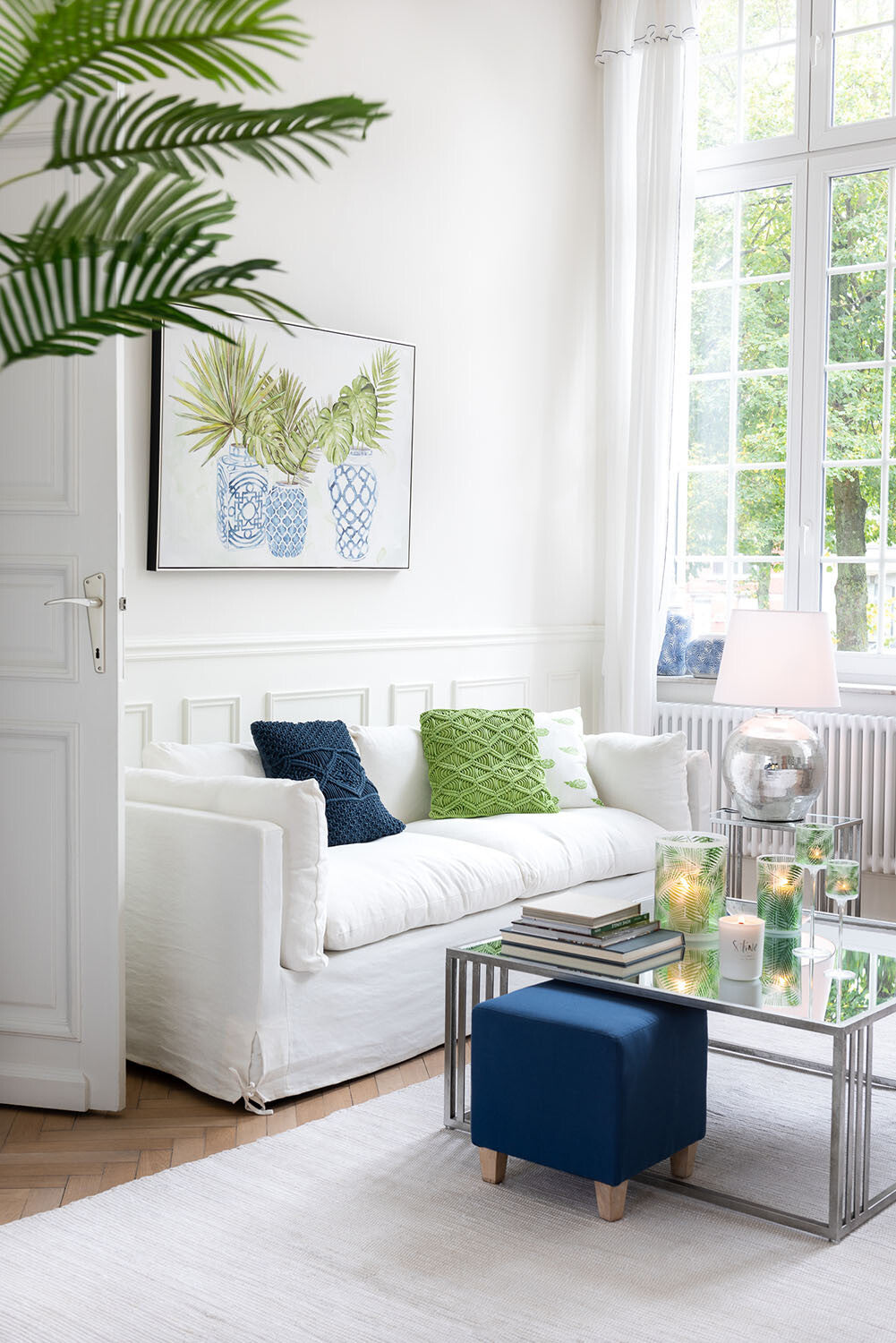 Kussen Macramé Vierkant Katoen Blauw