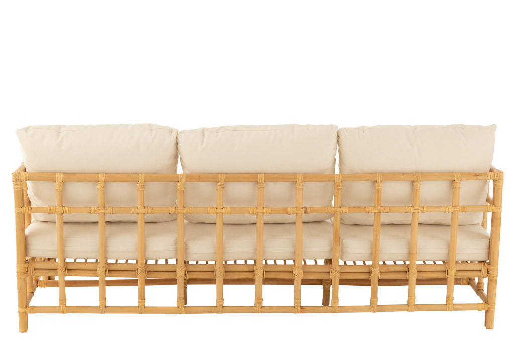 J-LINE SOFA ELISE + KUSSEN 3-PERSOONS ROTAN/TEXTIEL NATURAL/WIT