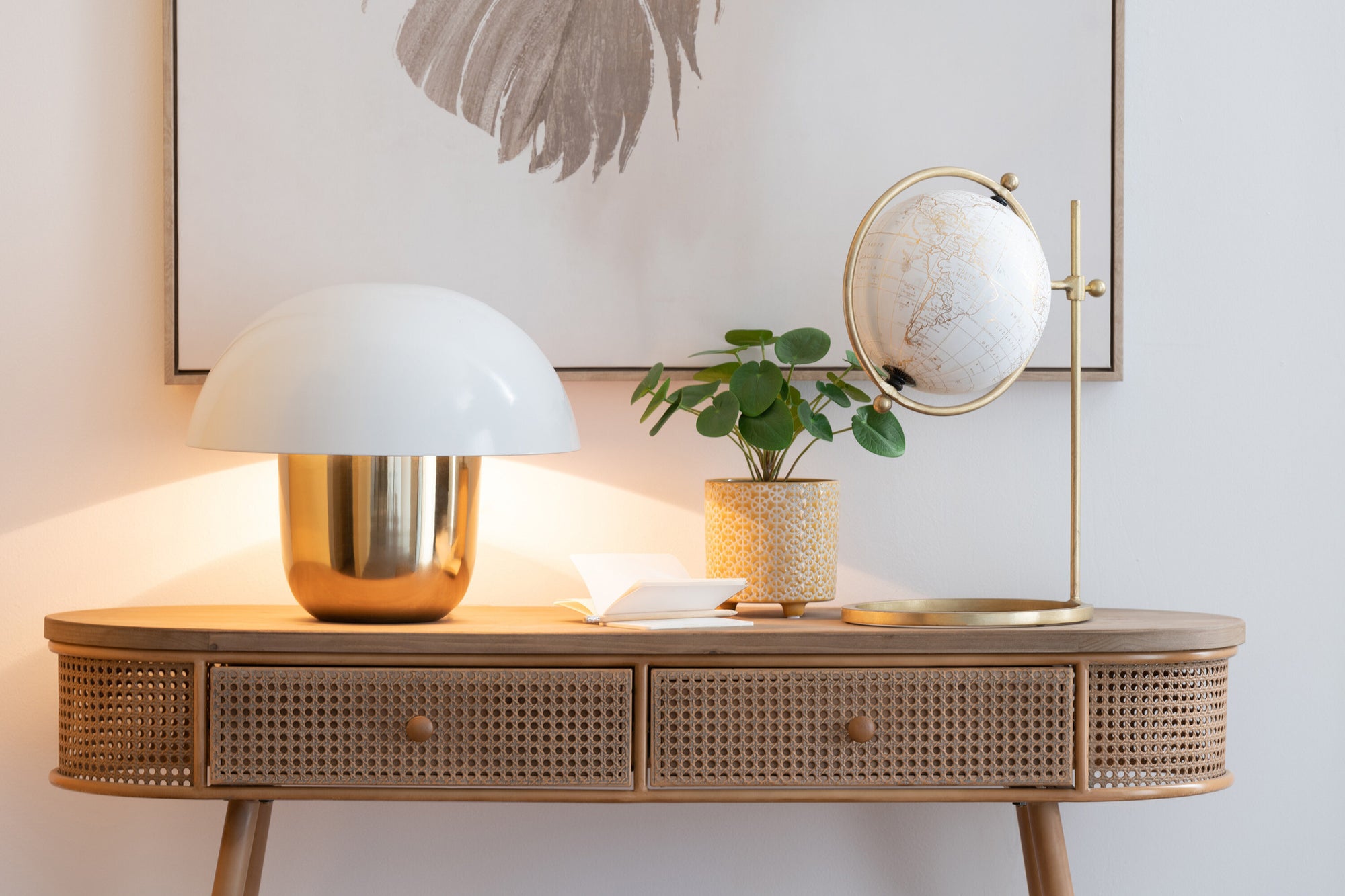 Lamp paddenstoel ijzer wit/goud groot