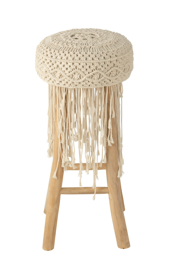 J-LINE KRUK FRANJES HOUT/MACRAMÉ WIT