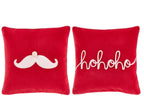   J-LINE KUSSEN SANTA SNOR/HOHOHO KATOEN KERST ROOD/WIT ASSORTIMENT VAN 2