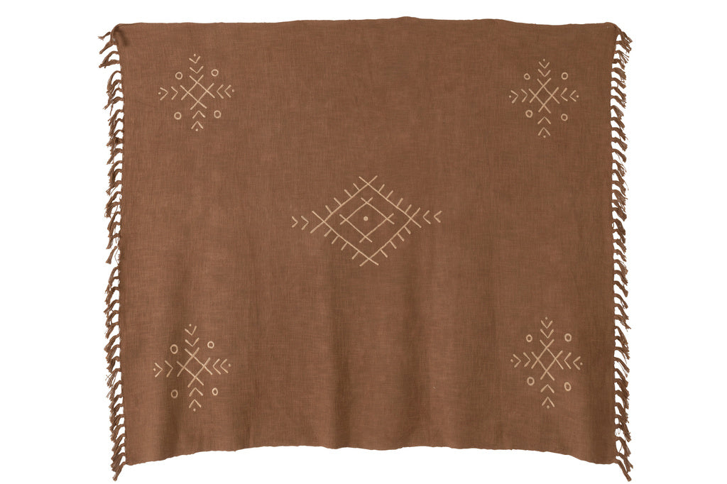 J-LINE PLAID ETHNIC PATTERNS+FRINGES – KATOEN BEIGE