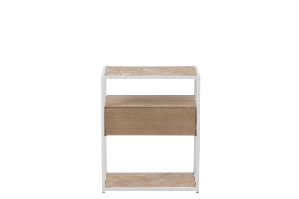 J-LINE SIDETABLE ZIGZAG MET 1 LADEN – HOUT/METAAL NATUUR/WIT