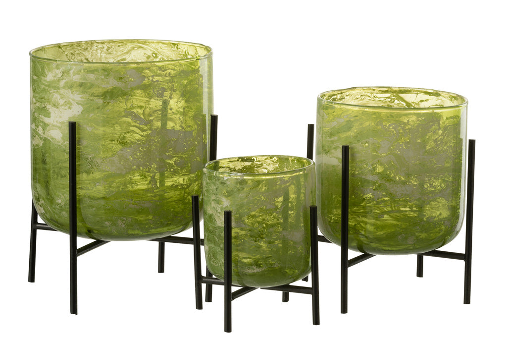 J-LINE WINDLICHT OP STANDAARD – GLAS/IJZER MARMER GROEN LARGE