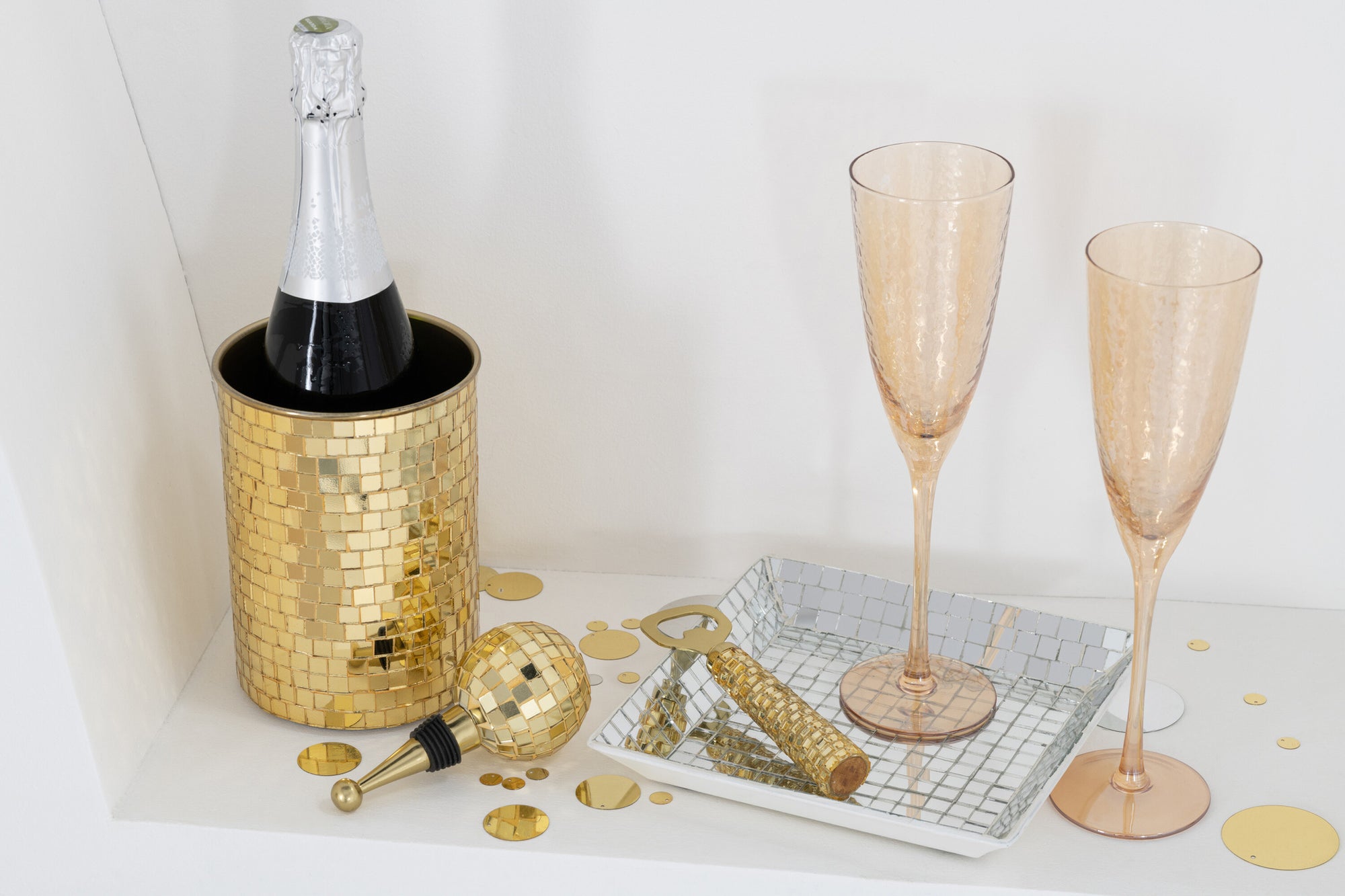 Decoratief dienblad vierkant mozaïekglas zilverkleurig