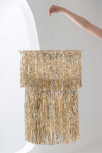 Lampenkap voor kroonluchter, met franjes, vinyl, goudkleurig, groot