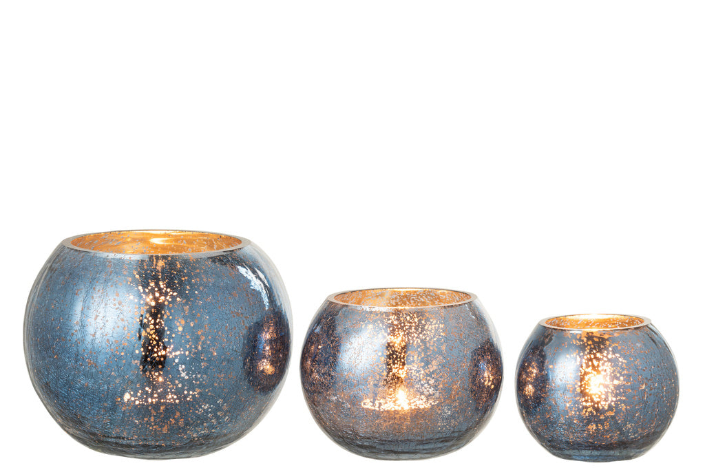 J-LINE WINDLICHT BAL CRAQUELÉ GLAS – PARELMOEREFFECT BLAUW LARGE