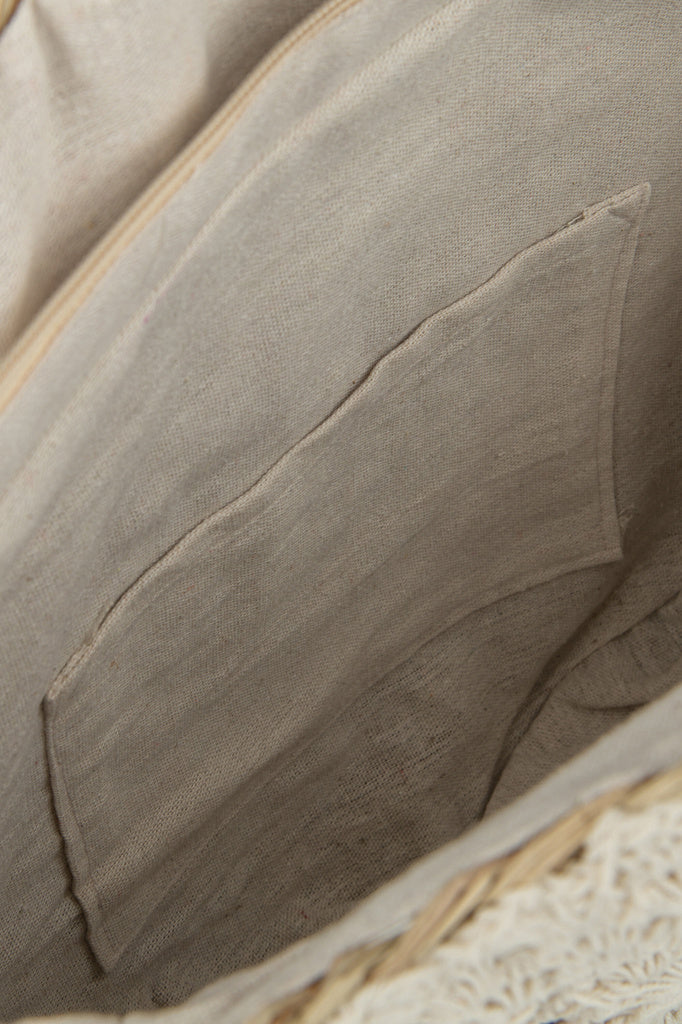 J-LINE STRANDTAS ROND + KWASTJE – ZEEGRAS/KANT NATUUR/WIT