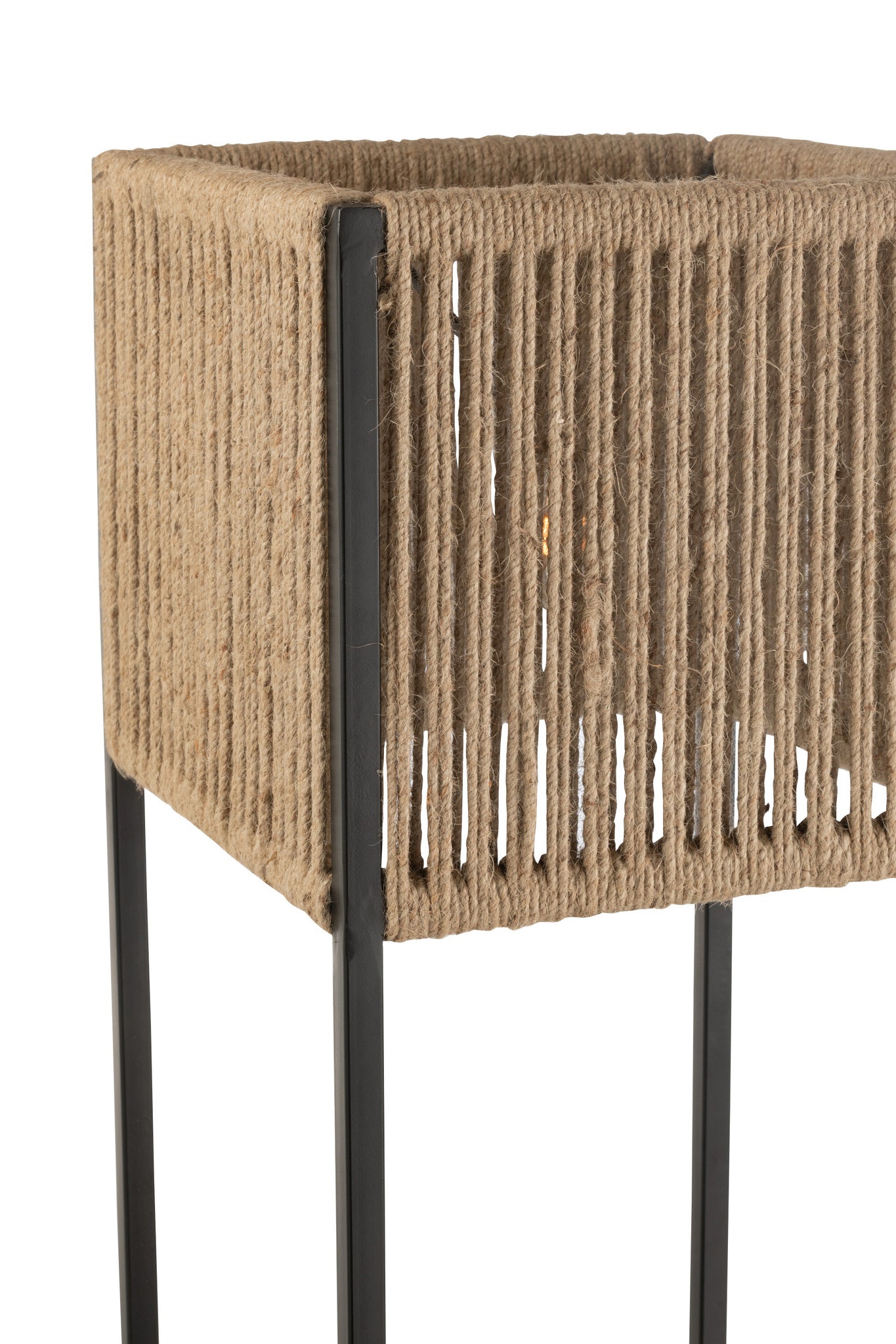 Vierkante lamp ijzer/jute naturel/zwart