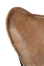 Loungestoel leer/metaal cognac