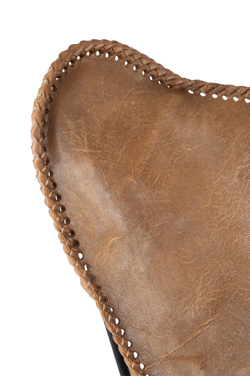 Loungestoel leer/metaal cognac