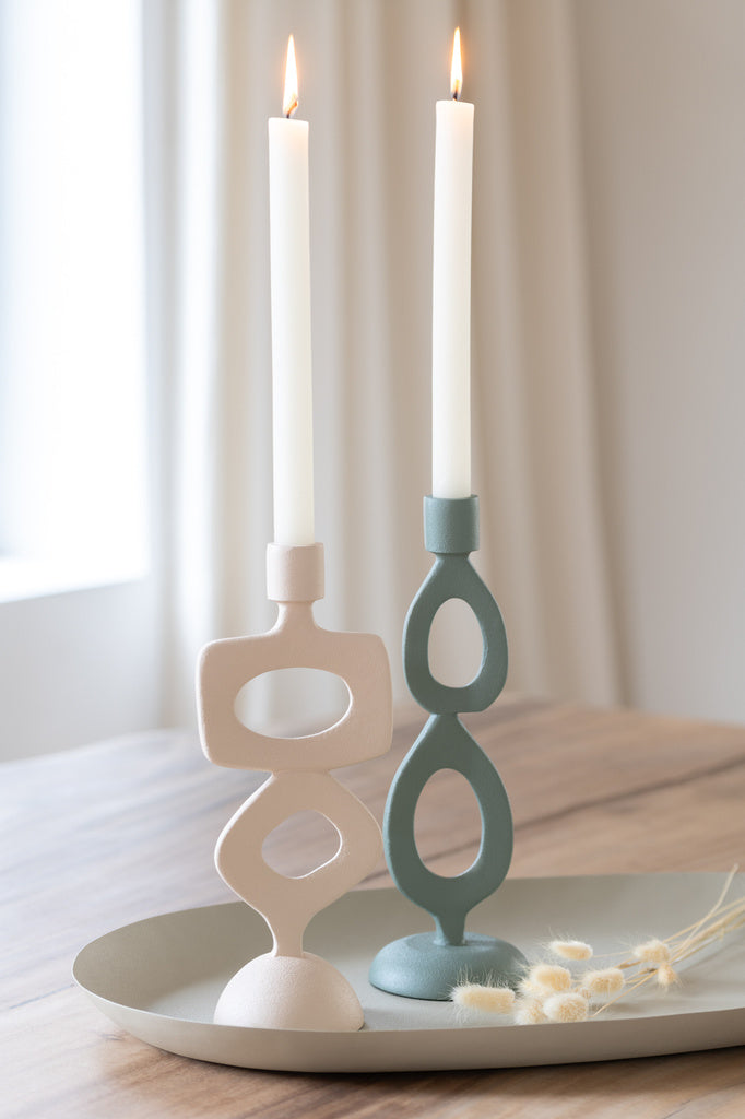 J-LINE CANDLE HOLDER RINGS ALUMINIUM BEIGE ASSORTMENT OF 2