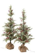 J-LINE KERSTBOOM + JUTE TAS + LED KUNSTMATIGE SNEEUW GROEN/ROOD GROOT
