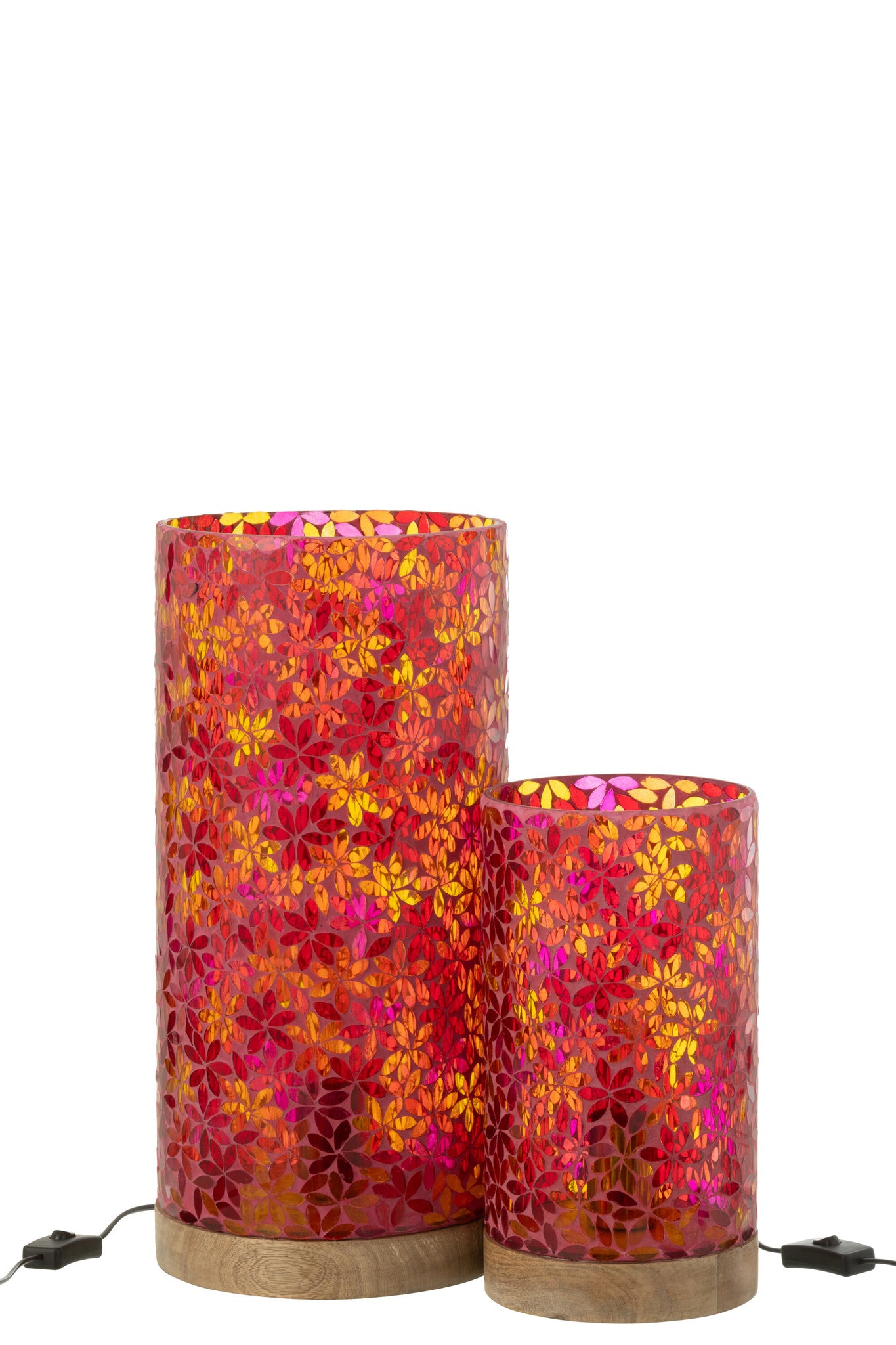 Grote roze tafellamp met bloemenmozaïek van glas