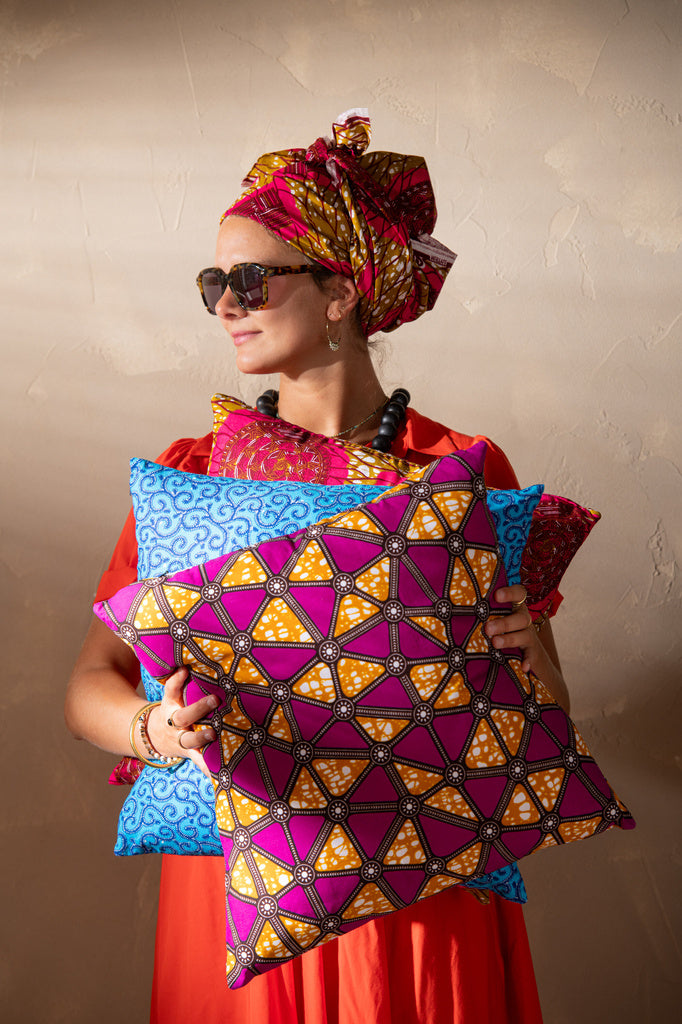 J-LINE KUSSEN PATROONSTOF – KATOEN/POLYESTER – GROEN/BLAUW – SET VAN 2 – 45 CM