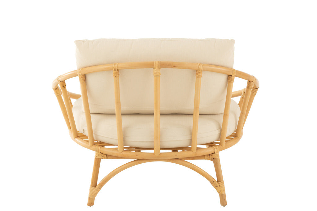 J-LINE STOEL + KUSSEN – RATTAN/TEXTIEL – NATURAL/WHITE – 98 CM