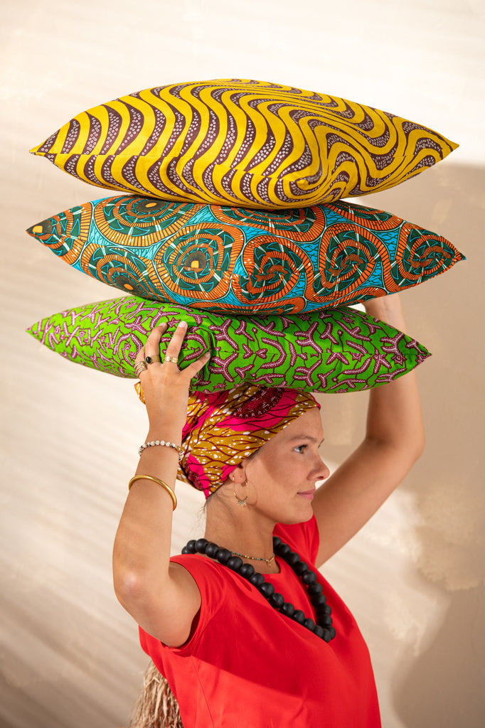 J-LINE KUSSEN PATROON CURVES/RONDEN STOFFEN MIX (SET VAN 2)