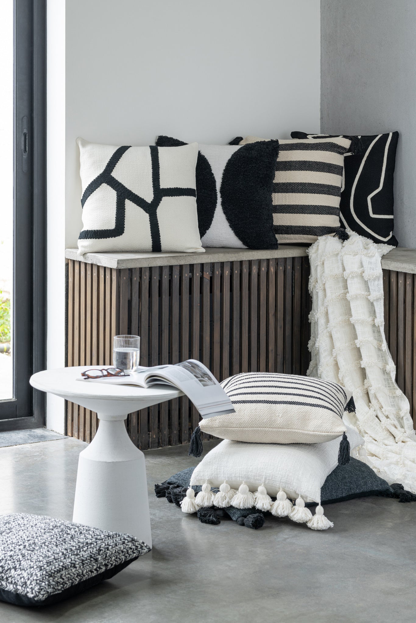 Kussen Streep Textiel Wit/Zwart